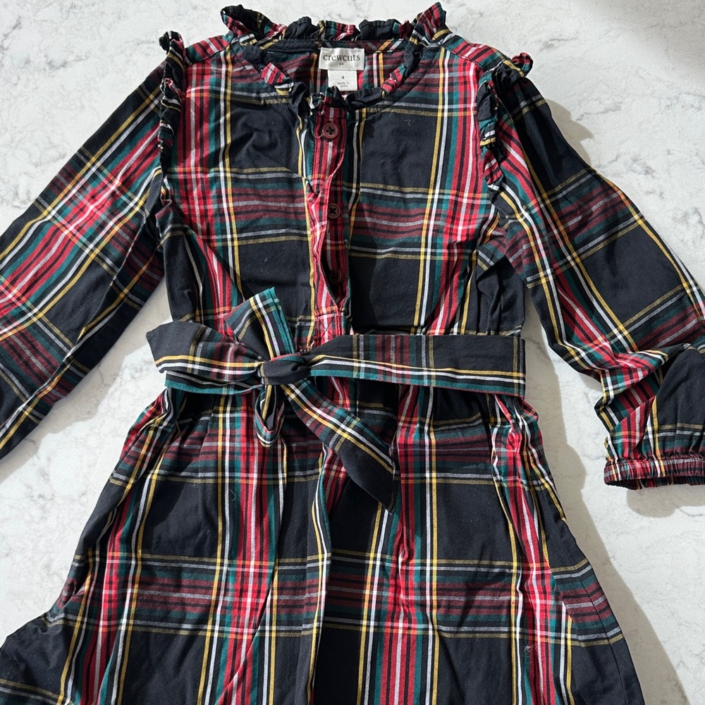 Crew Cuts Plaid Dress with Belt - Red and Black